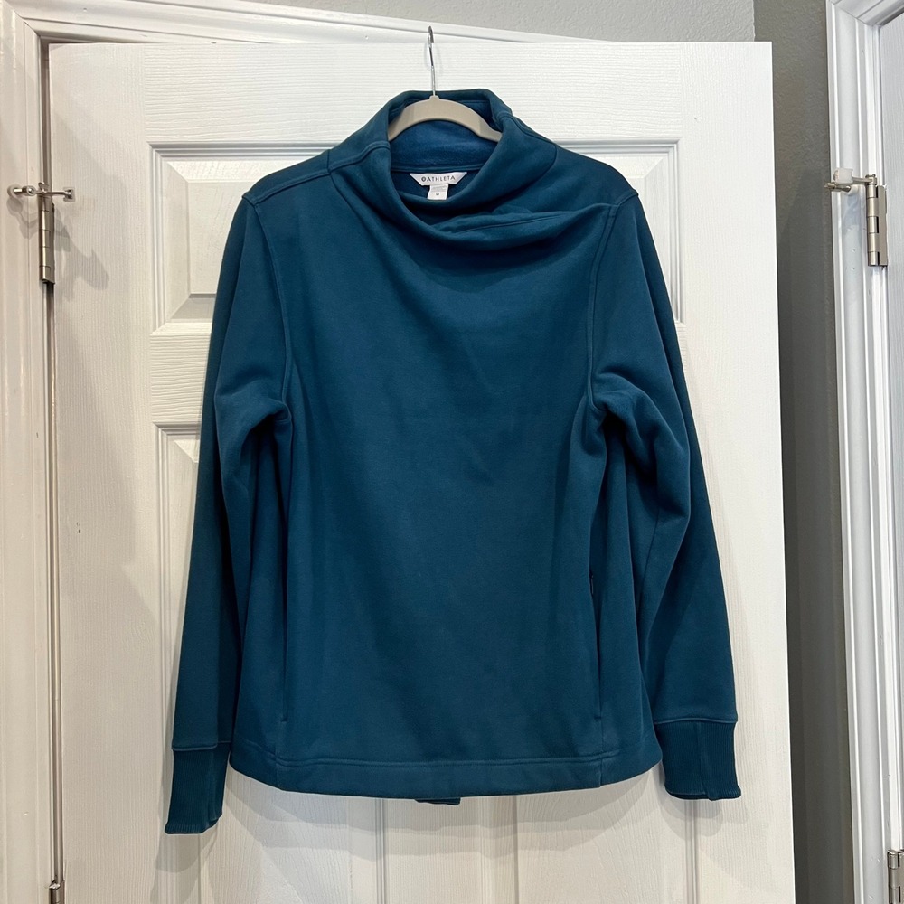 Athleta Cozy Karma II Sweatshirt Polyester Cotton Teal Blue Funnel Neck M